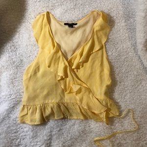 Forever 21 Yellow and White Wrap Top